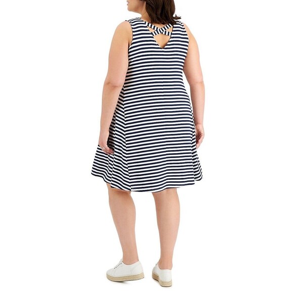 Style & Co. Women's Sleeveless Stripe Swing Dress 2XL Stripe Blue - Picture 2 of 12